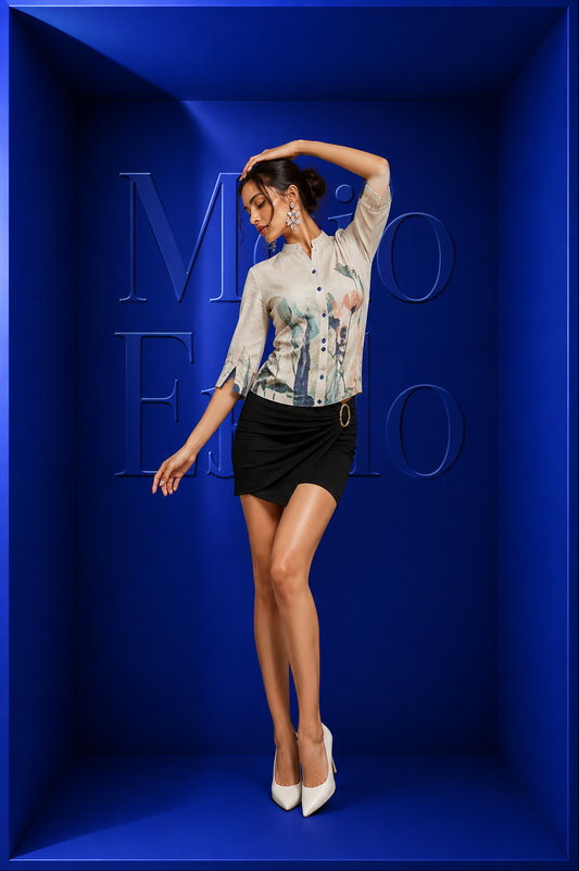 Printed linen top